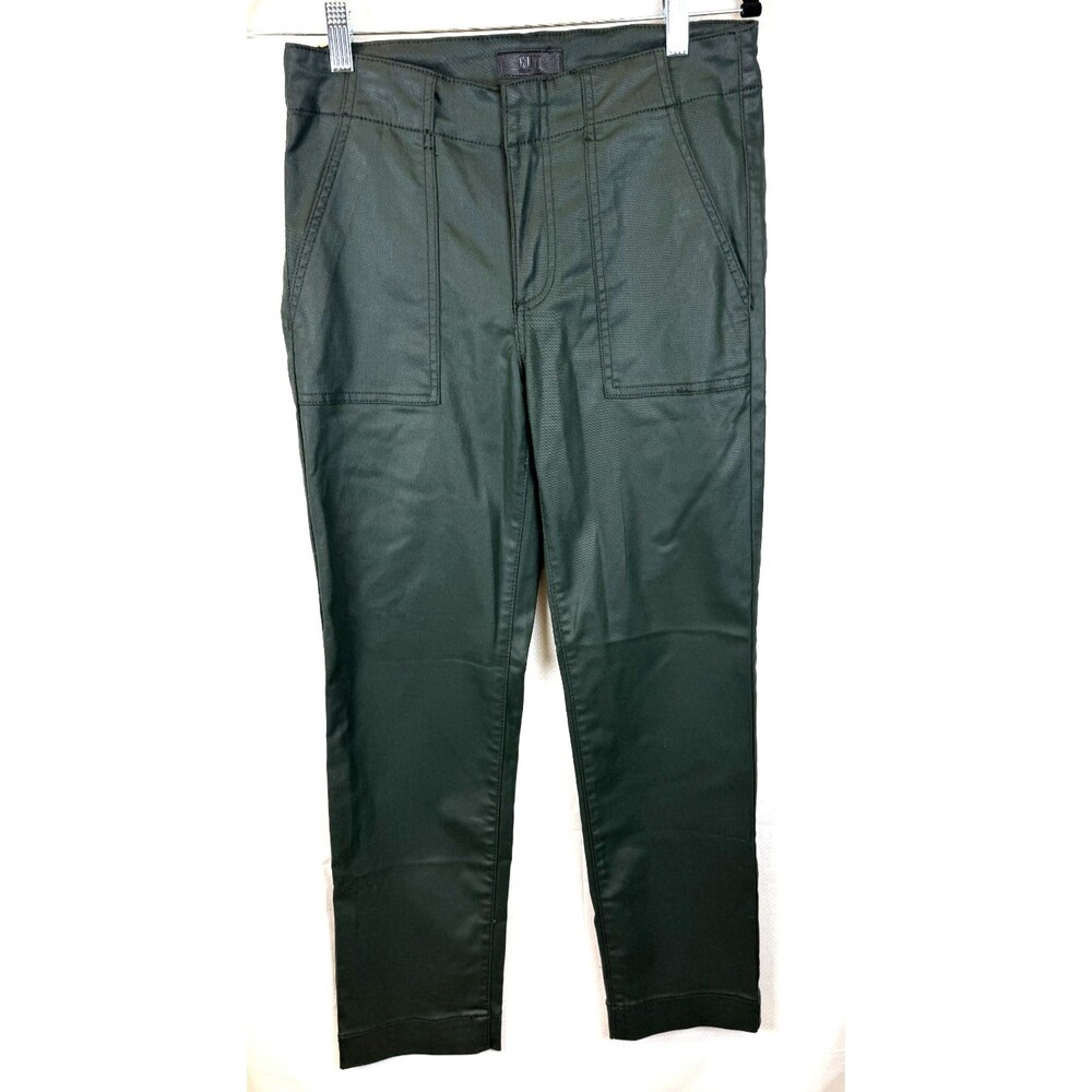 Kut from the Kloth Reese Coated Utility Pants 6 Green Ankle Straight Leg Modal